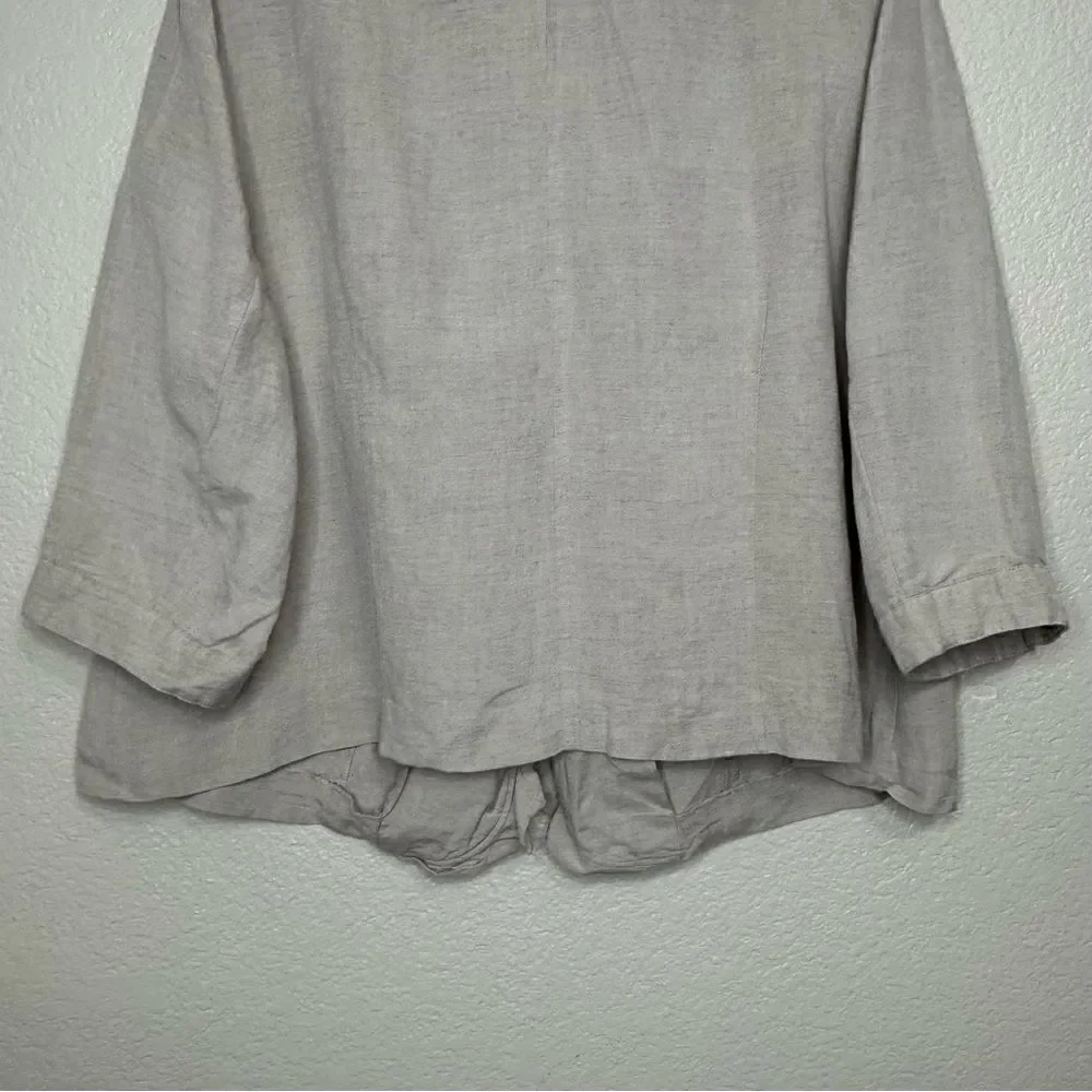 Lane Bryant Linen Blend Gray Ruffle 3/4 Sleeves Cardigan, Size 18